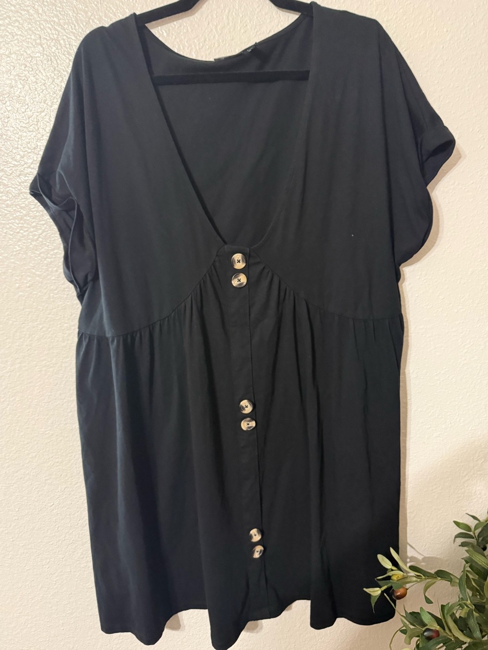 ASOS DESIGN Curve Black Button Front Smock Dress US 16 100% Cotton